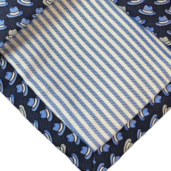 Jos A Bank Joseph 1905 Blue Fedora Hat Print Mens 100% Silk Necktie Neck Tie - Picture 15 of 15
